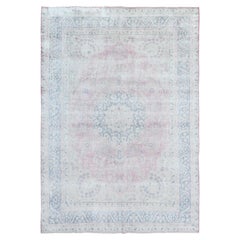8'5"x11'9" Pink Vintage Farsian Kerman Distressed Look Wool Hand Knotted Rug