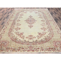 8'5"x14'5" Ivory Vintage Zoroastrian Karman Hand Knotted Pure Wool Oriental Rug