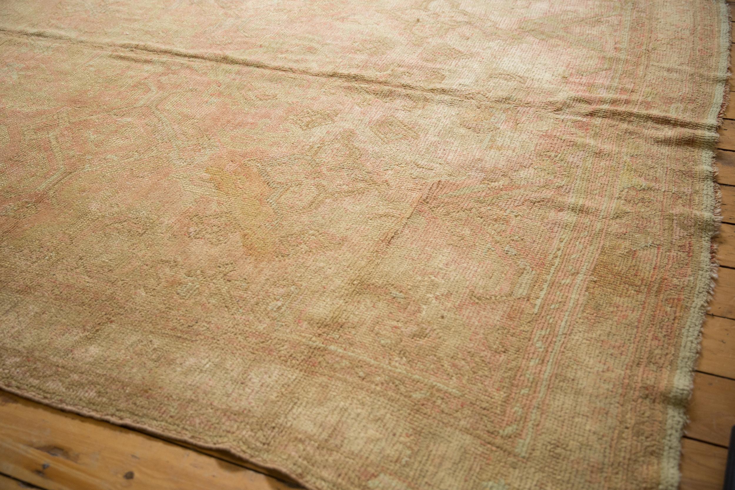 Hand-Knotted Vintage Distressed Oushak Carpet For Sale