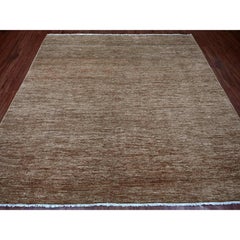 8'5"x8'5" Brown Hand Knotted Plain Solid Pattern Ghazni Wool Square Oriental Rug