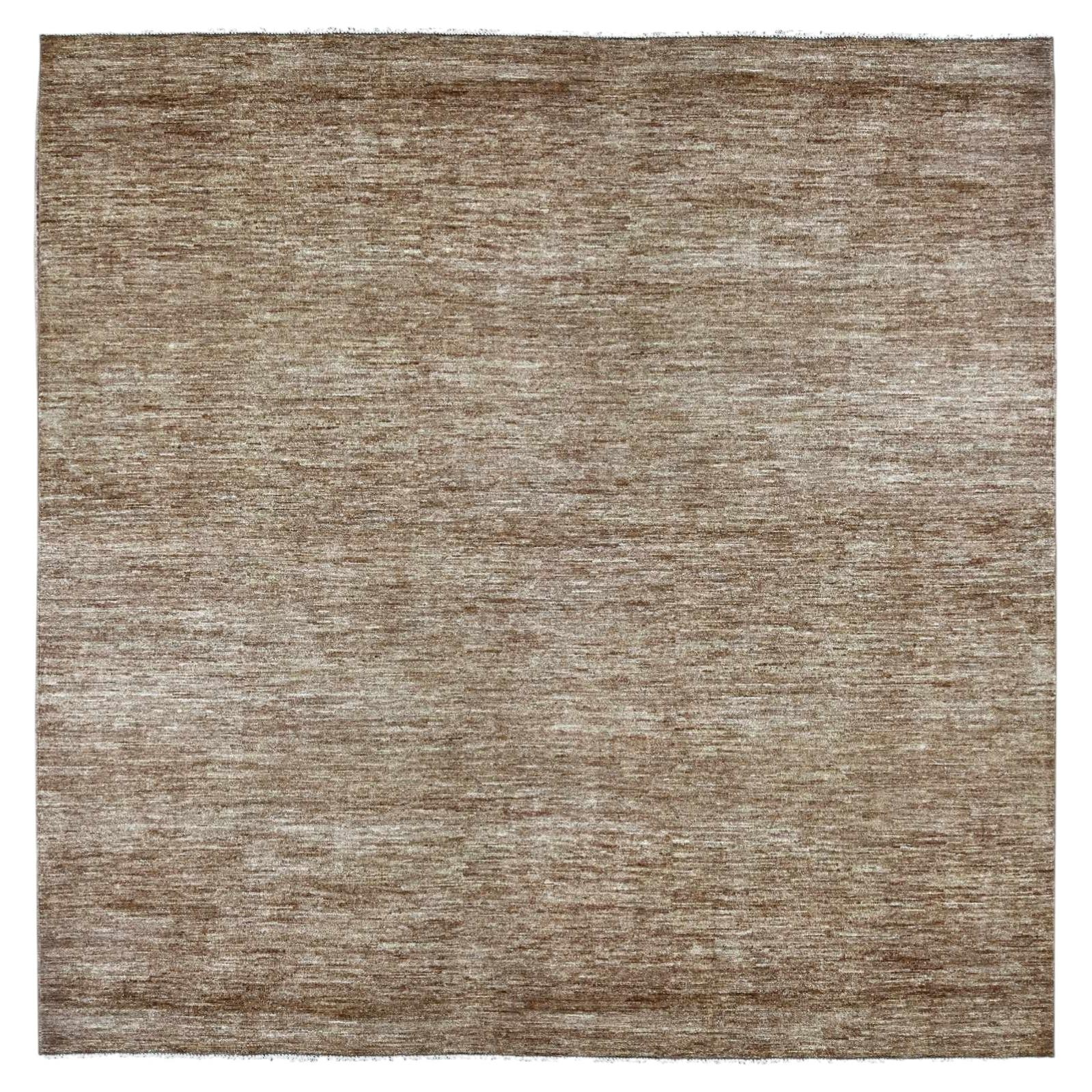 8'5"x8'5" Brown Hand Knotted Plain Solid Pattern Ghazni Wool Square Oriental Rug For Sale