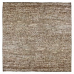 8'5"x8'5" Brown Hand Knotted Plain Solid Pattern Ghazni Wool Square Oriental Rug