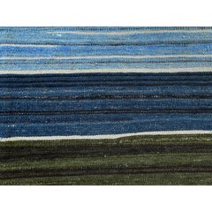 8'5"x9'10" Flat Weave Kilim Pure Wool  Aqua And Brown Mountain Design Rug