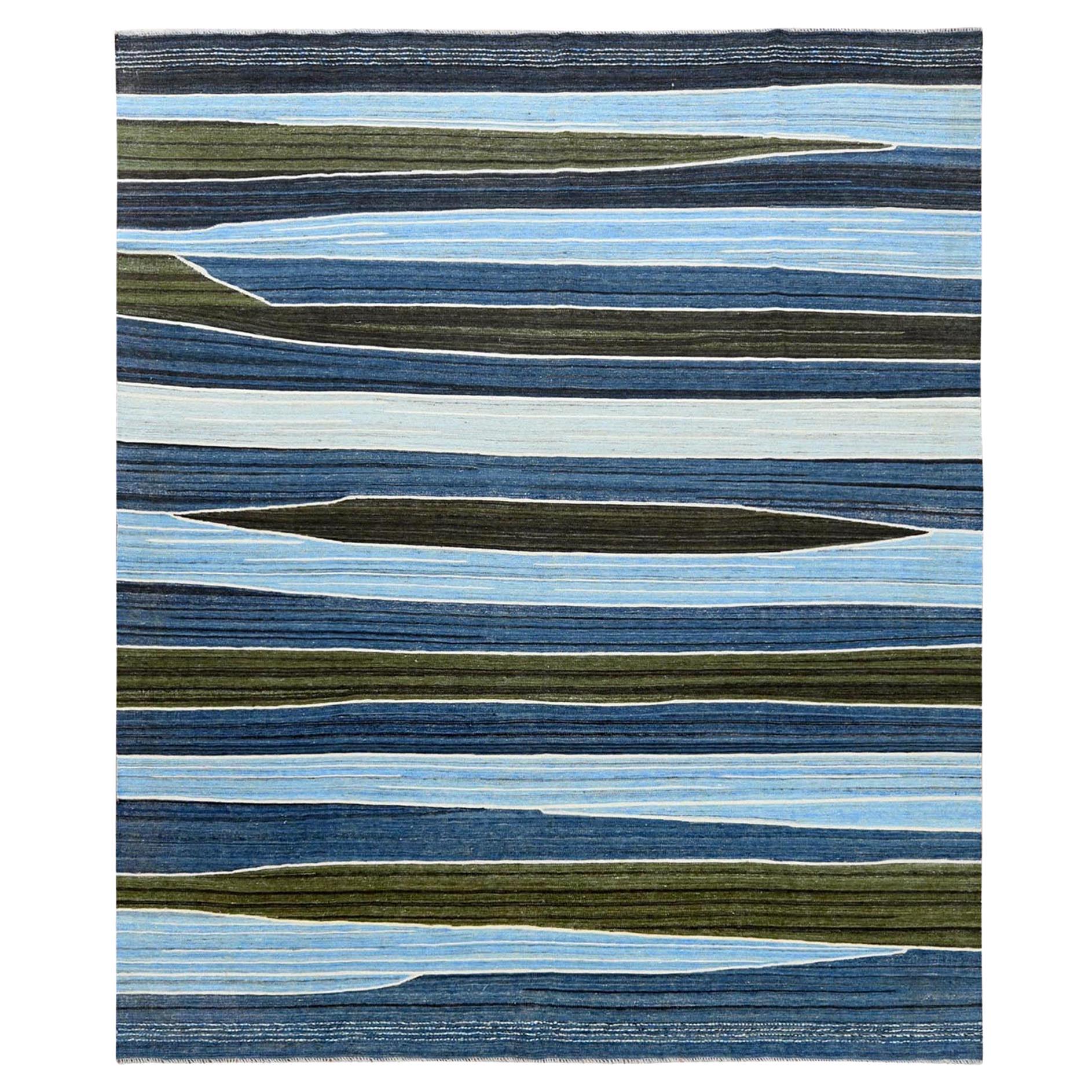 8
5 "x9
10" Kilim tissé plat Pure laine  Tapis Aqua and Brown Mountain Design