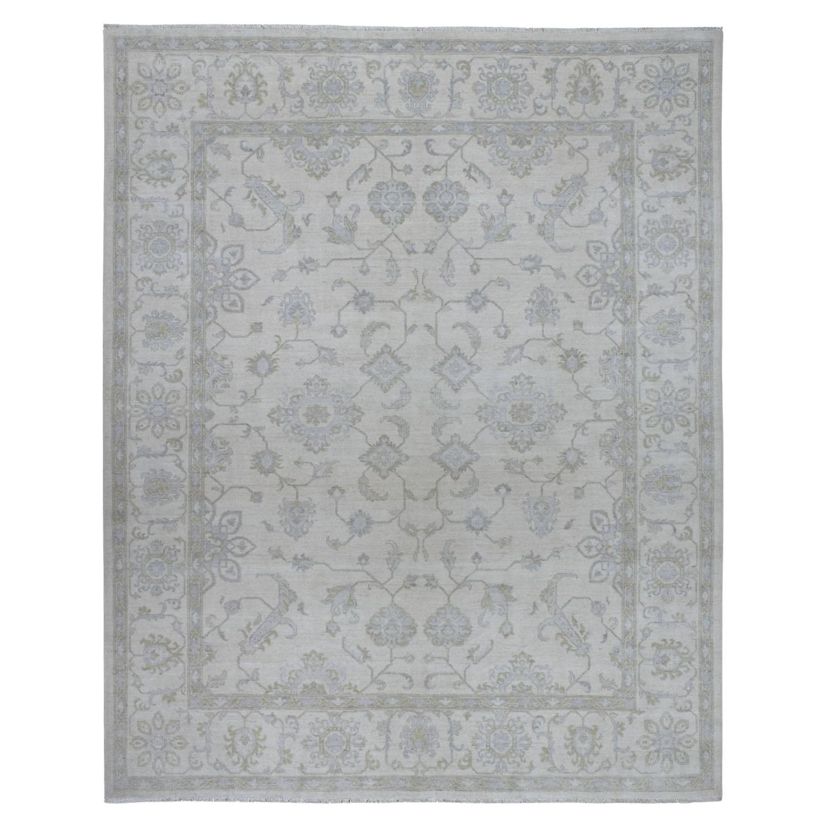 8'5 "x9'7" Ivory Washed Out Peshawar Natural Wool Hand Knoted Oriental Rugs