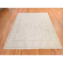 8'5"x9'7" Ivory Washed Out Peshawar with All Over Design Hand Knotted Wool Rug