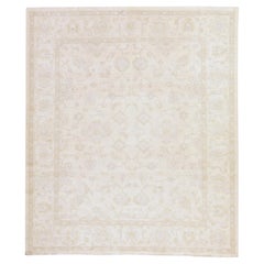 8'5"x9'7" Ivory Washed Out Peshawar with All Over Design Hand Knotted Wool Rug
