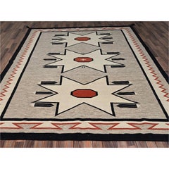Alfombra de lana tejida a mano con diseño geométrico del suroeste, en tonos caqui y marrón, de 2,59 m x 3 m