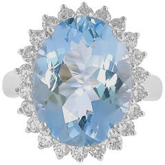 8.6 Carat Aquamarine and Diamond Ring in 18 Karat White Gold