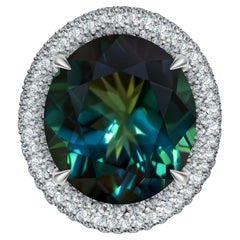 8.6 Carat Brazilian Tourmaline Indigolite Diamonds 18 Karat White Gold Ring