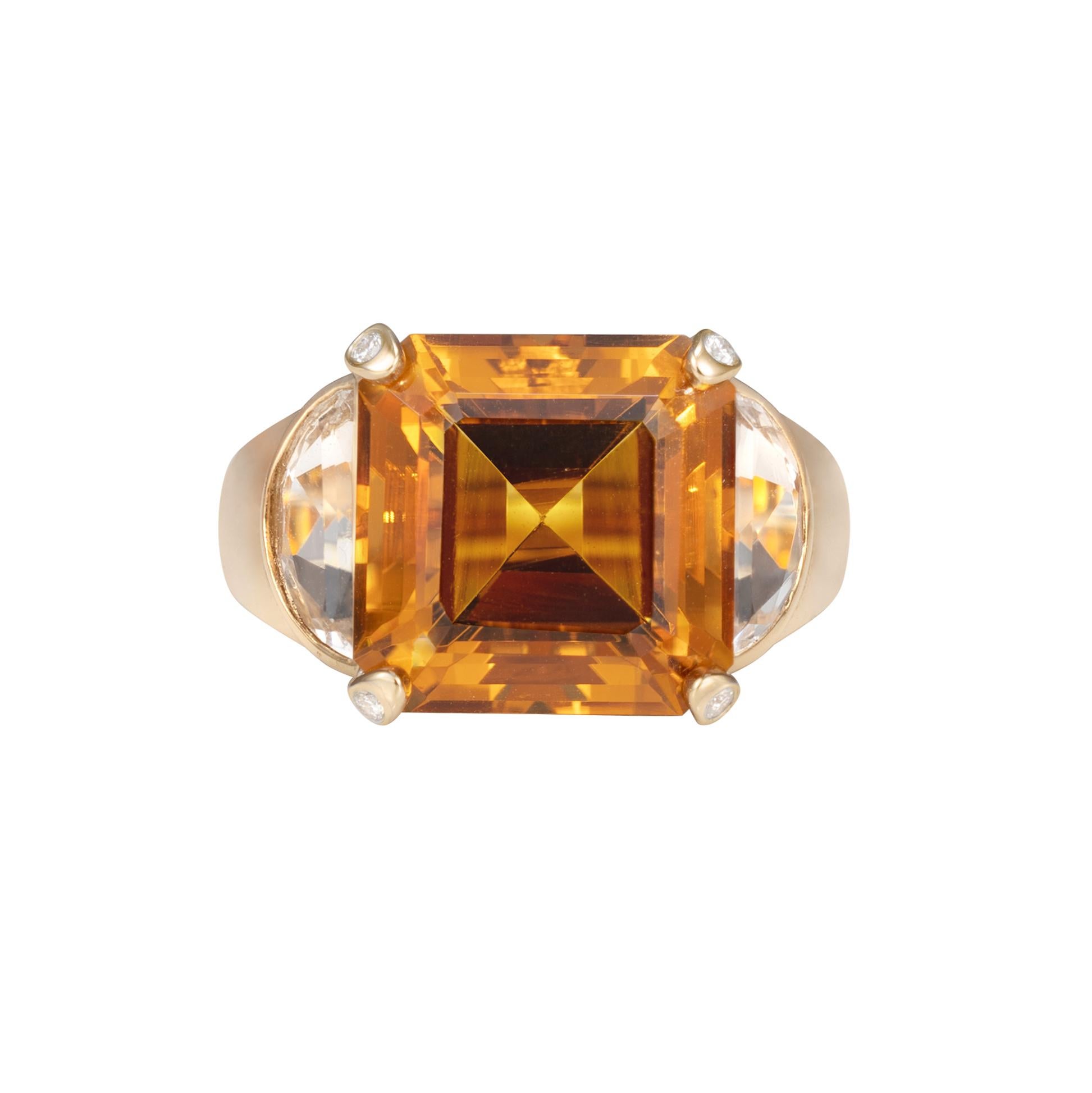 8.6 Carat Citrine, Pink Tourmaline, Topaz & Diamond Ring in 18 Karat Yellow Gold In New Condition For Sale In Hong Kong, HK