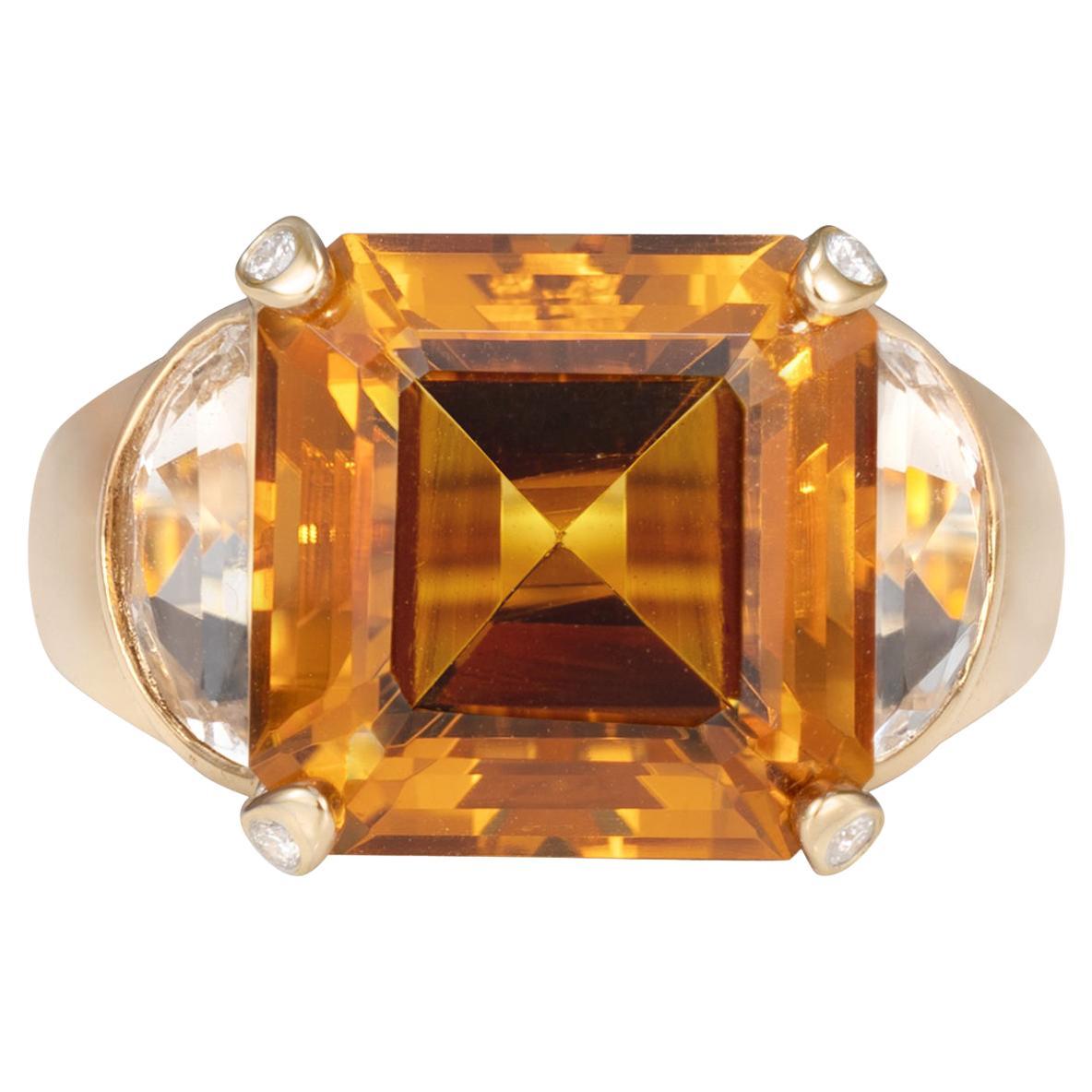 Ring aus 18 Karat Gelbgold mit 8.6 Karat Citrin, rosa Turmalin, Topas und Diamant