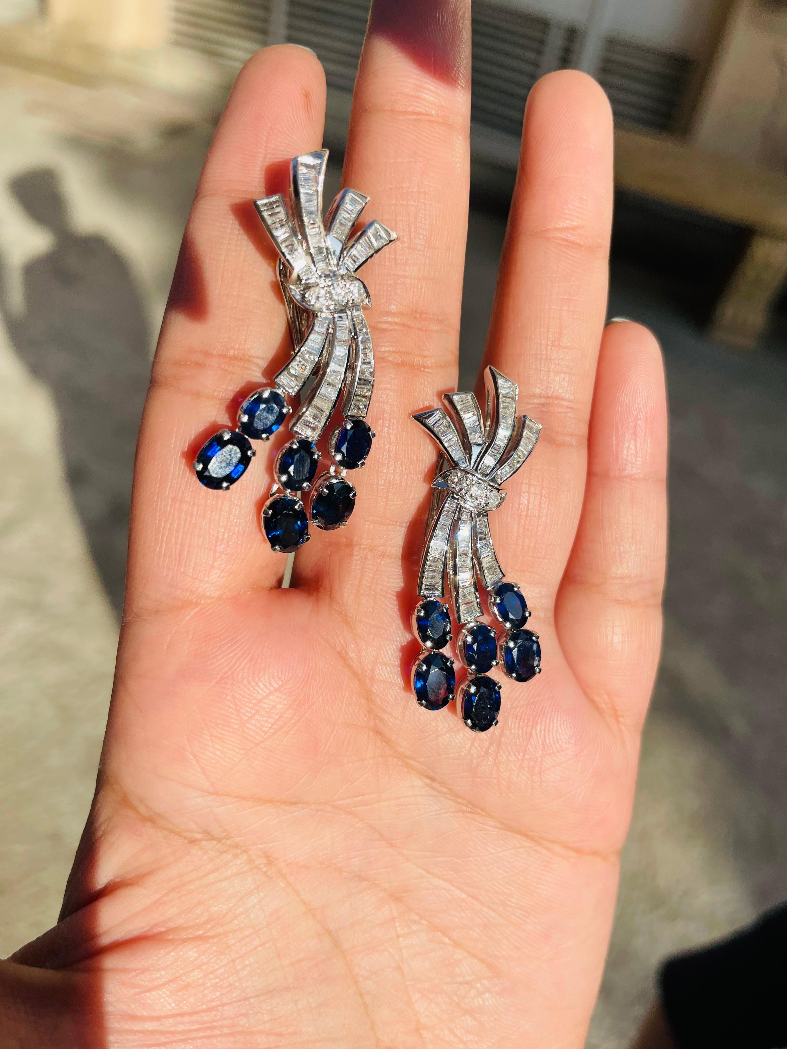 Blue Sapphire Dangle earrings to make a statement with your look. These earrings create a sparkling, luxurious look featuring oval cut gemstone.
If you love to gravitate towards unique styles, this piece of jewelry is perfect for you.

PRODUCT