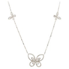 .86 Carat Diamond Butterfly Necklace with 4 Butterfly Stations 18 Karat In Stock