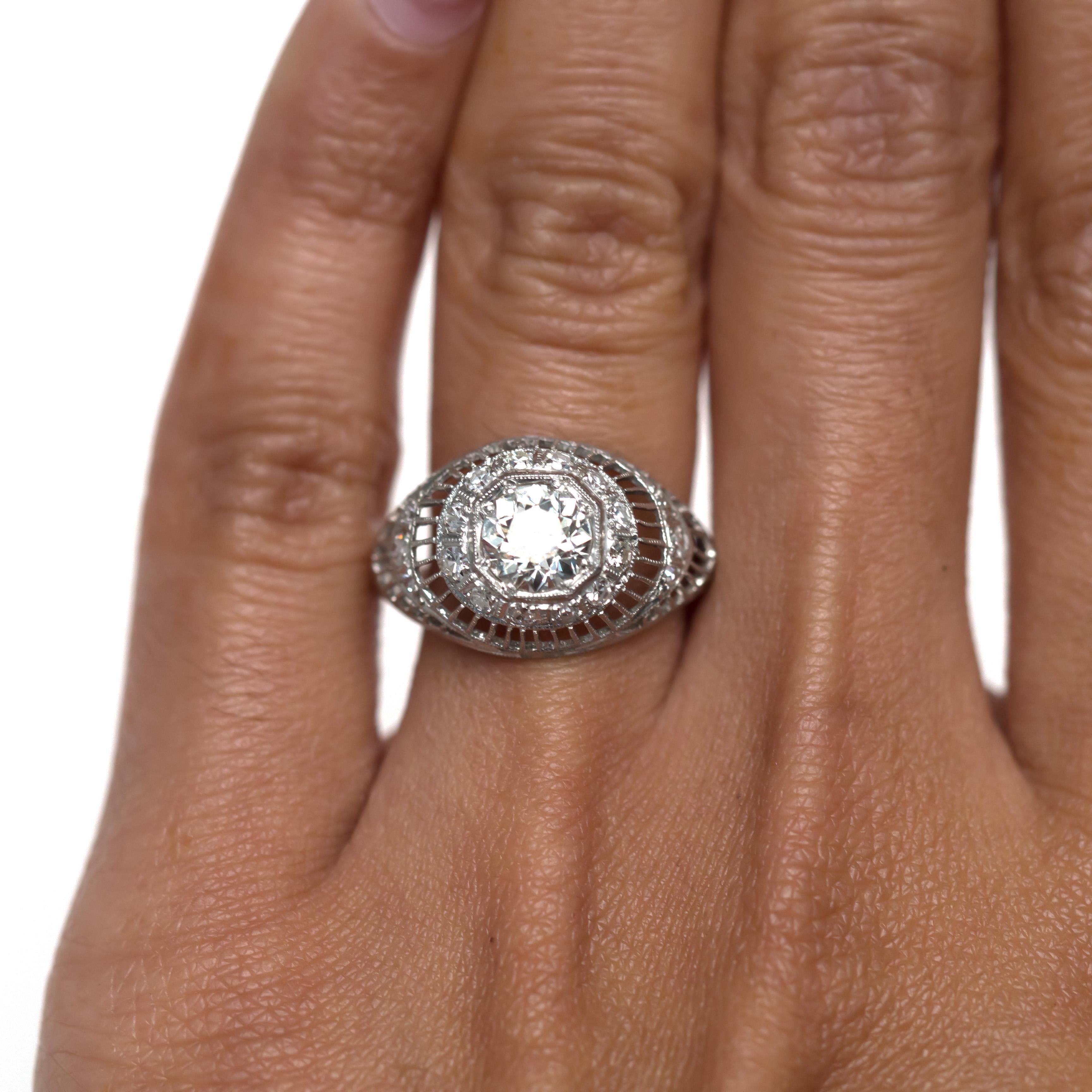 Art Deco .86 Carat Diamond Platinum Engagement Ring For Sale