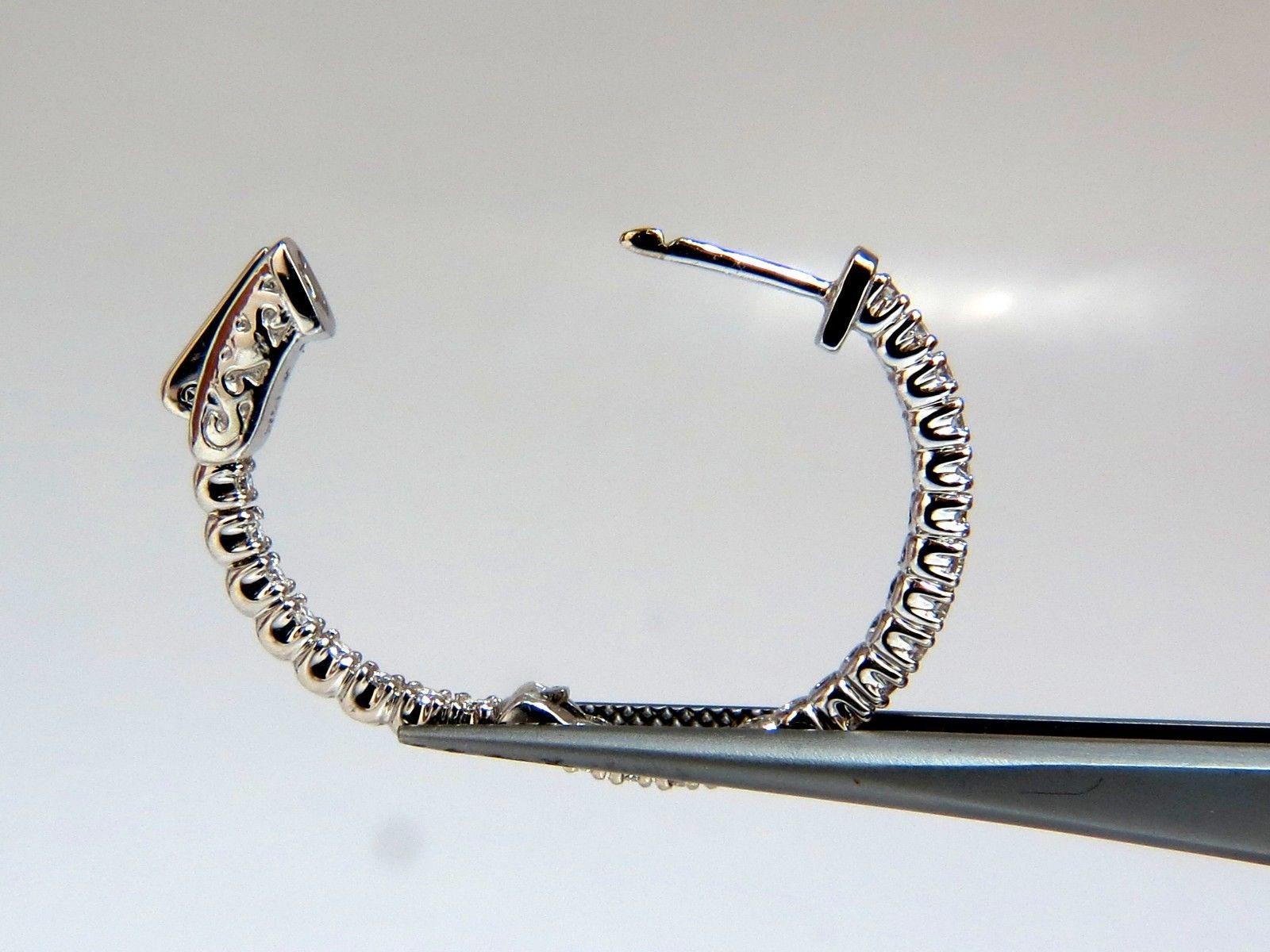 Women's or Men's .86 Carat Natural Round Brilliant in/Out Diamond Hoop Earrings 14 Karat G/Vs