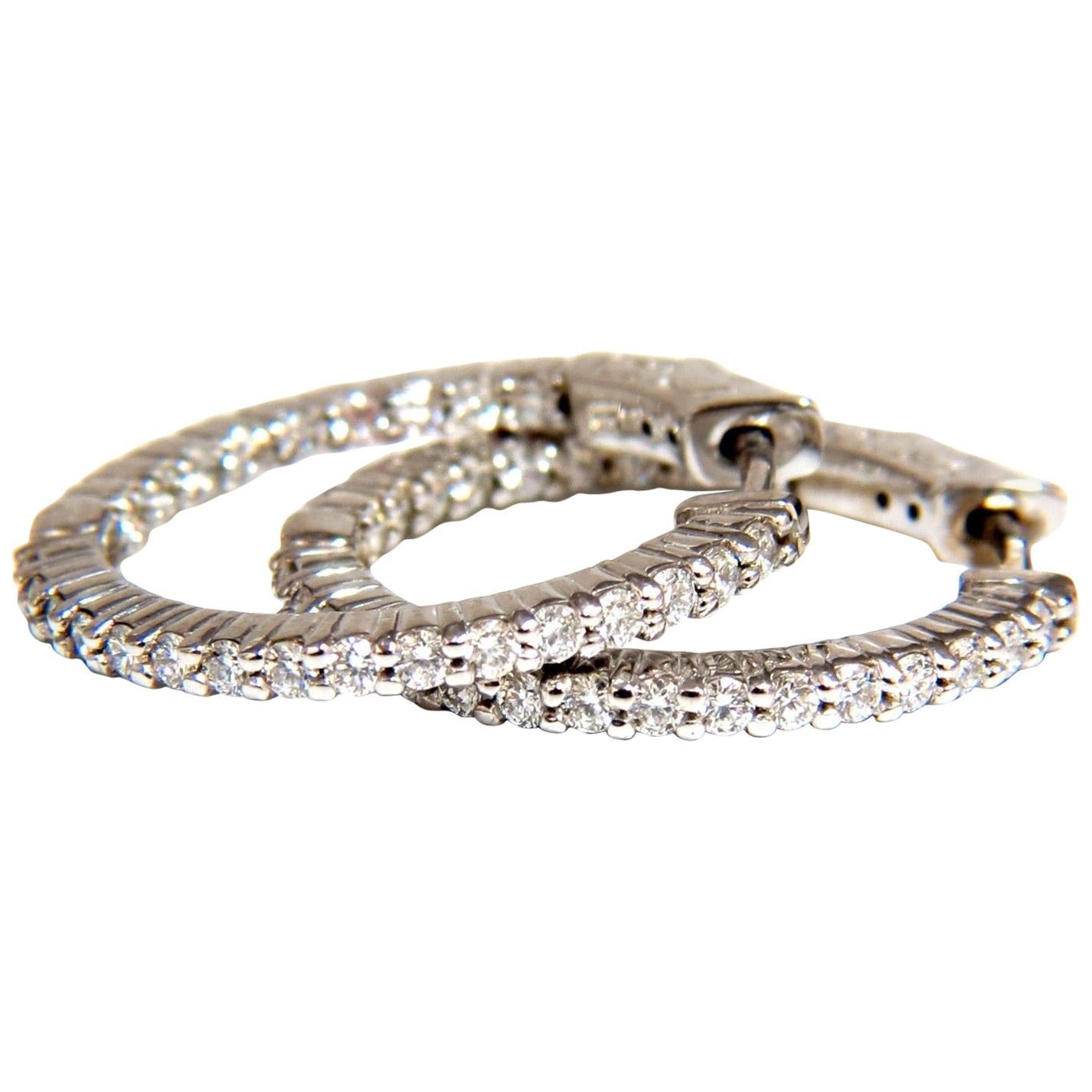 .86 Carat Natural Round Brilliant In/Out Diamond Hoop Earrings 14 Karat g/vs*