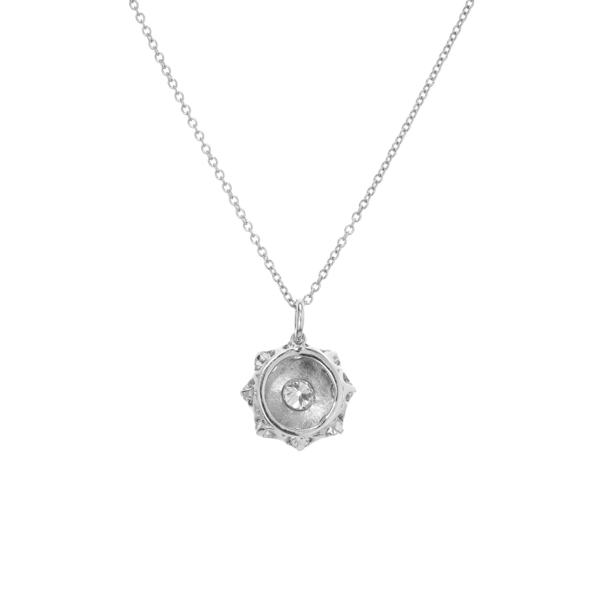 Women's .86 Carat Old European Cut Diamond Platinum Compass Pendant Necklace For Sale