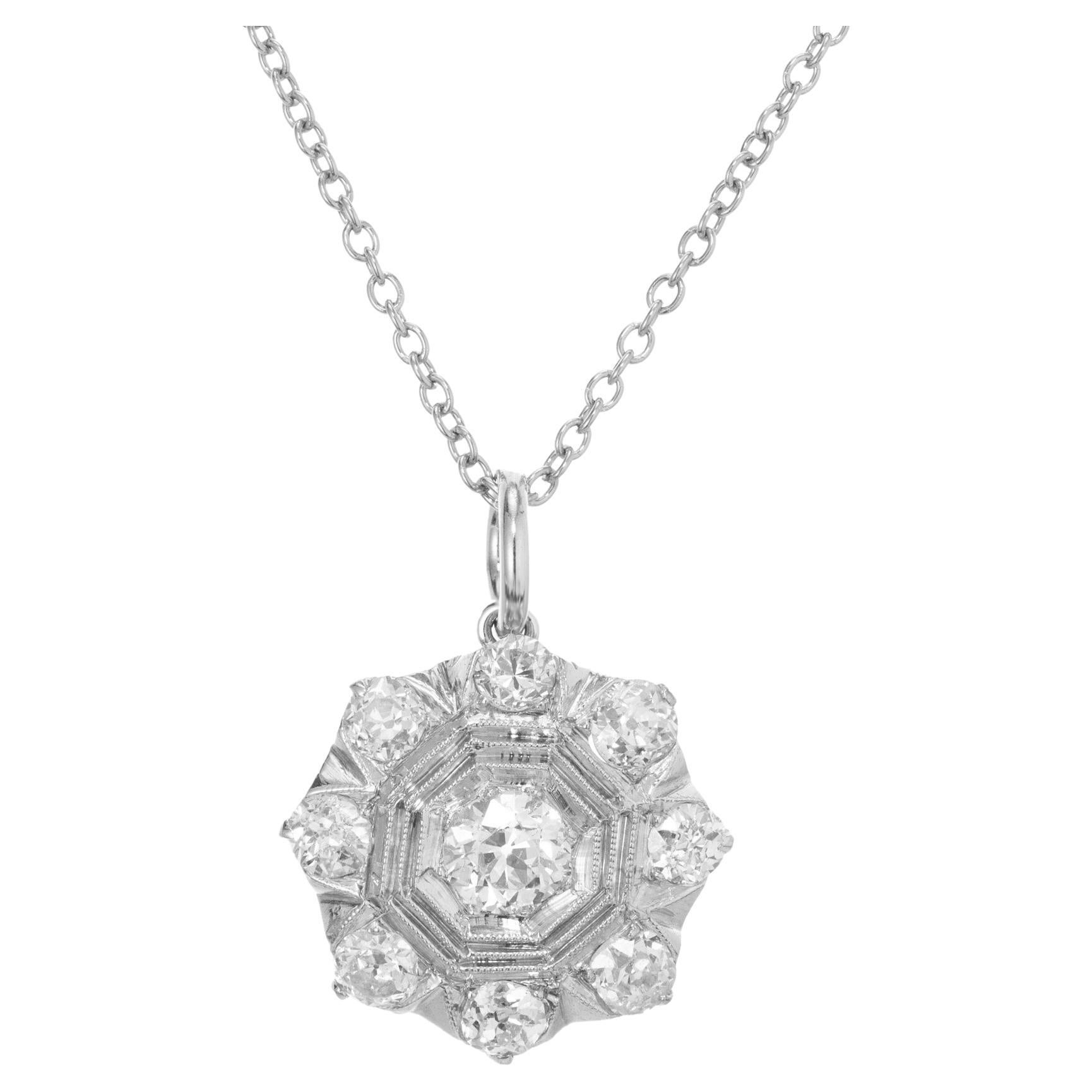 .86 Carat Old European Cut Diamond Platinum Compass Pendant Necklace