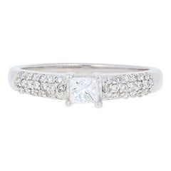 .86 Carat Princess Cut Diamond Engagement Ring, 14 Karat White Gold Pave