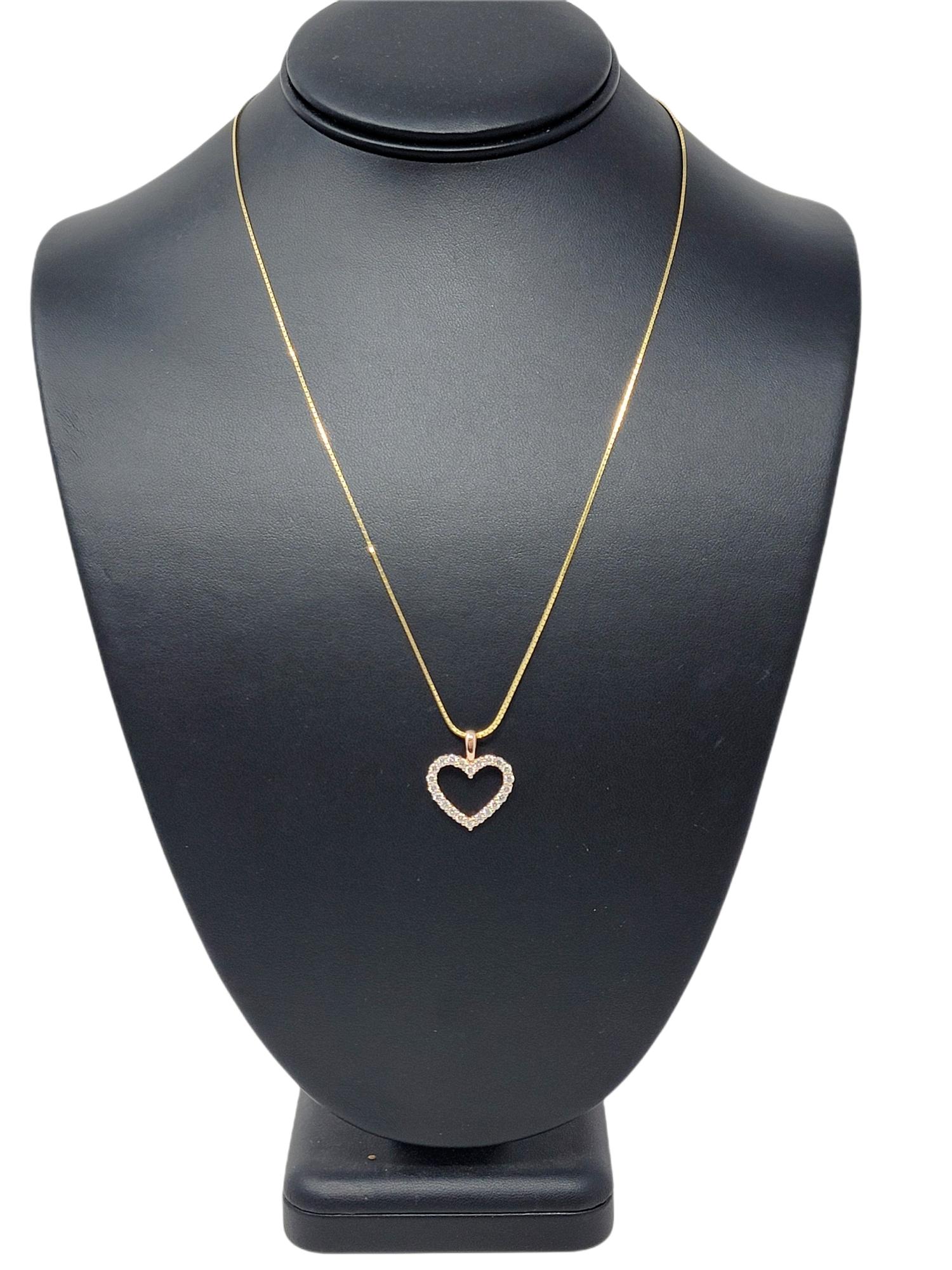 .86 Carat Total Round Brilliant Diamond Open Heart Pendant in 14 Karat Rose Gold For Sale 3