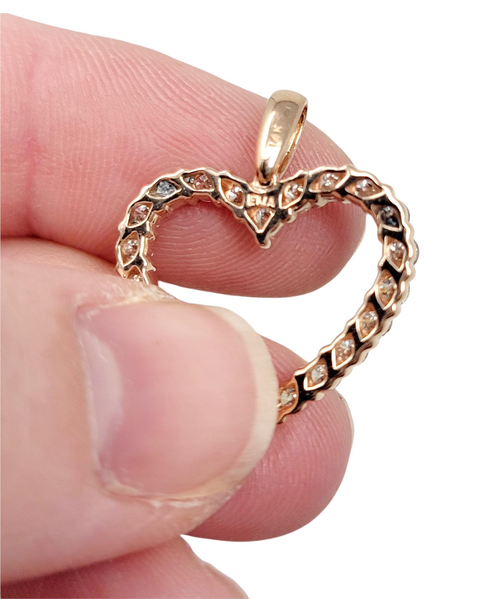 .86 Carat Total Round Brilliant Diamond Open Heart Pendant in 14 Karat Rose Gold For Sale 4