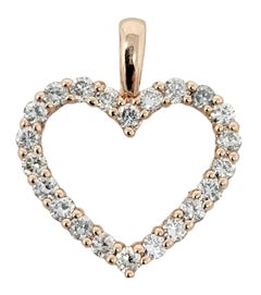 .86 Carat Total Round Diamond Open Heart Pendant in 14 Karat Rose Gold