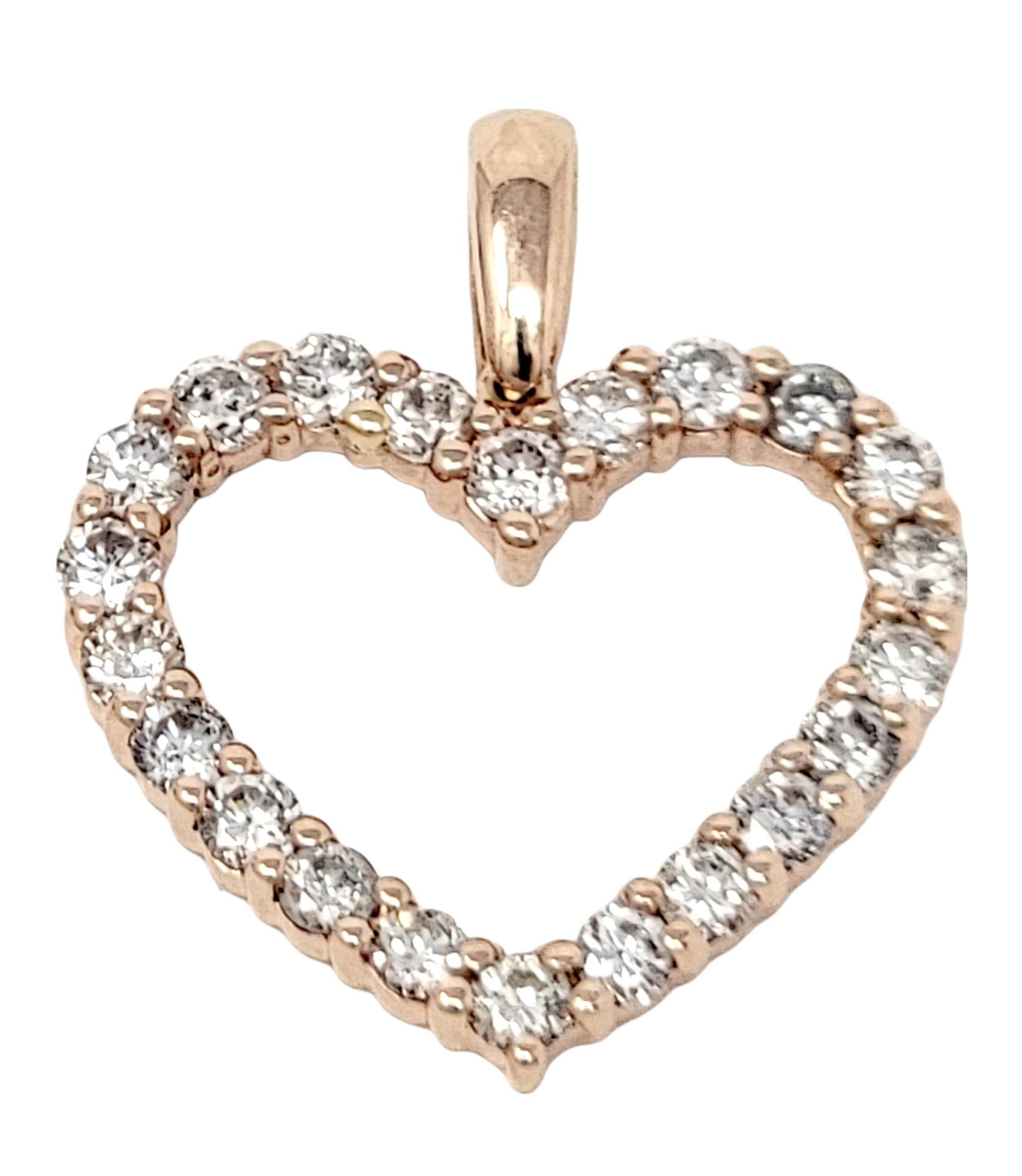 Contemporain Pendentif cœur ouvert en or rose 14 carats avec diamants ronds et brillants de 0,86 carat au total en vente