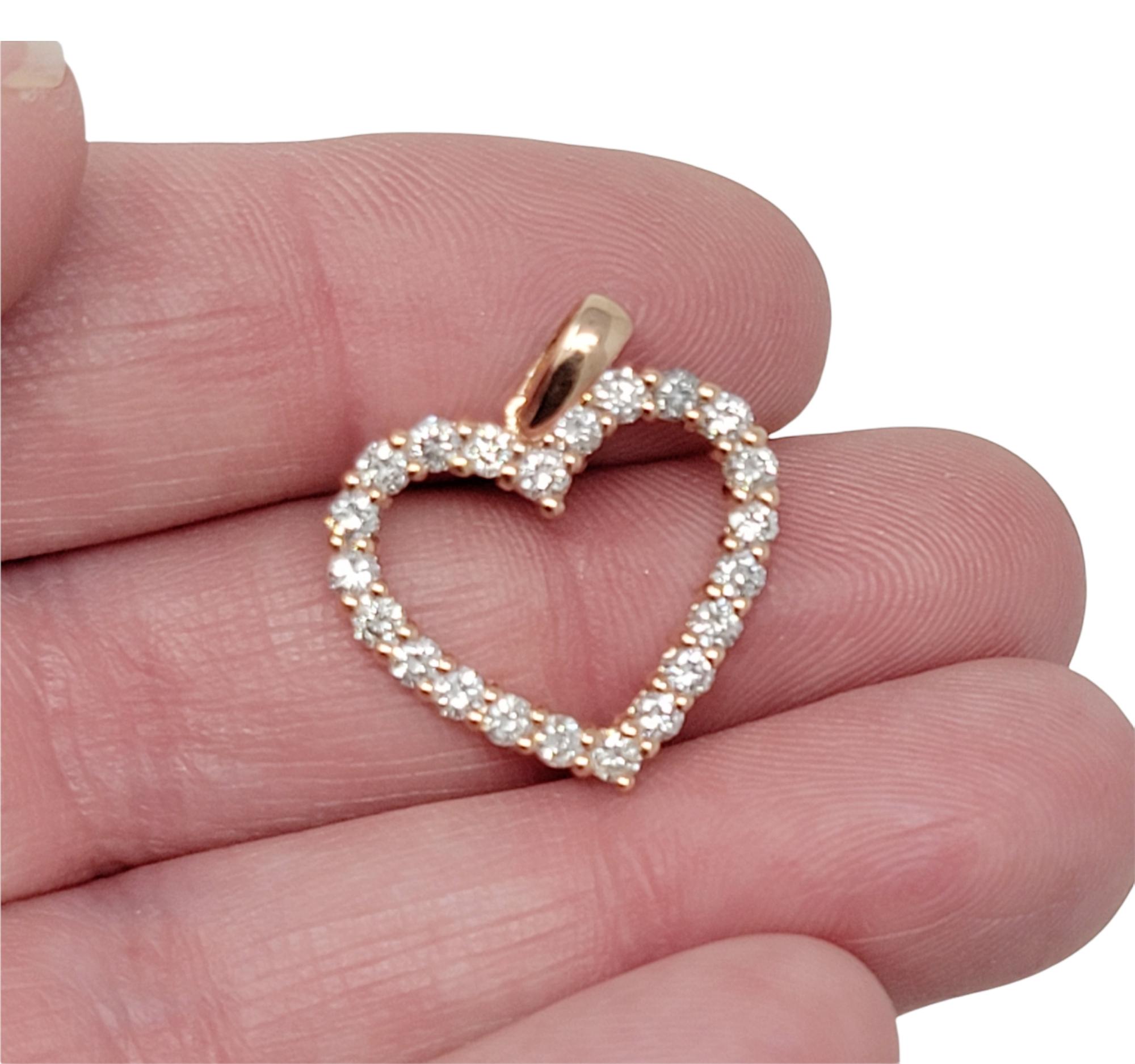 .86 Carat Total Round Brilliant Diamond Open Heart Pendant in 14 Karat Rose Gold For Sale 1