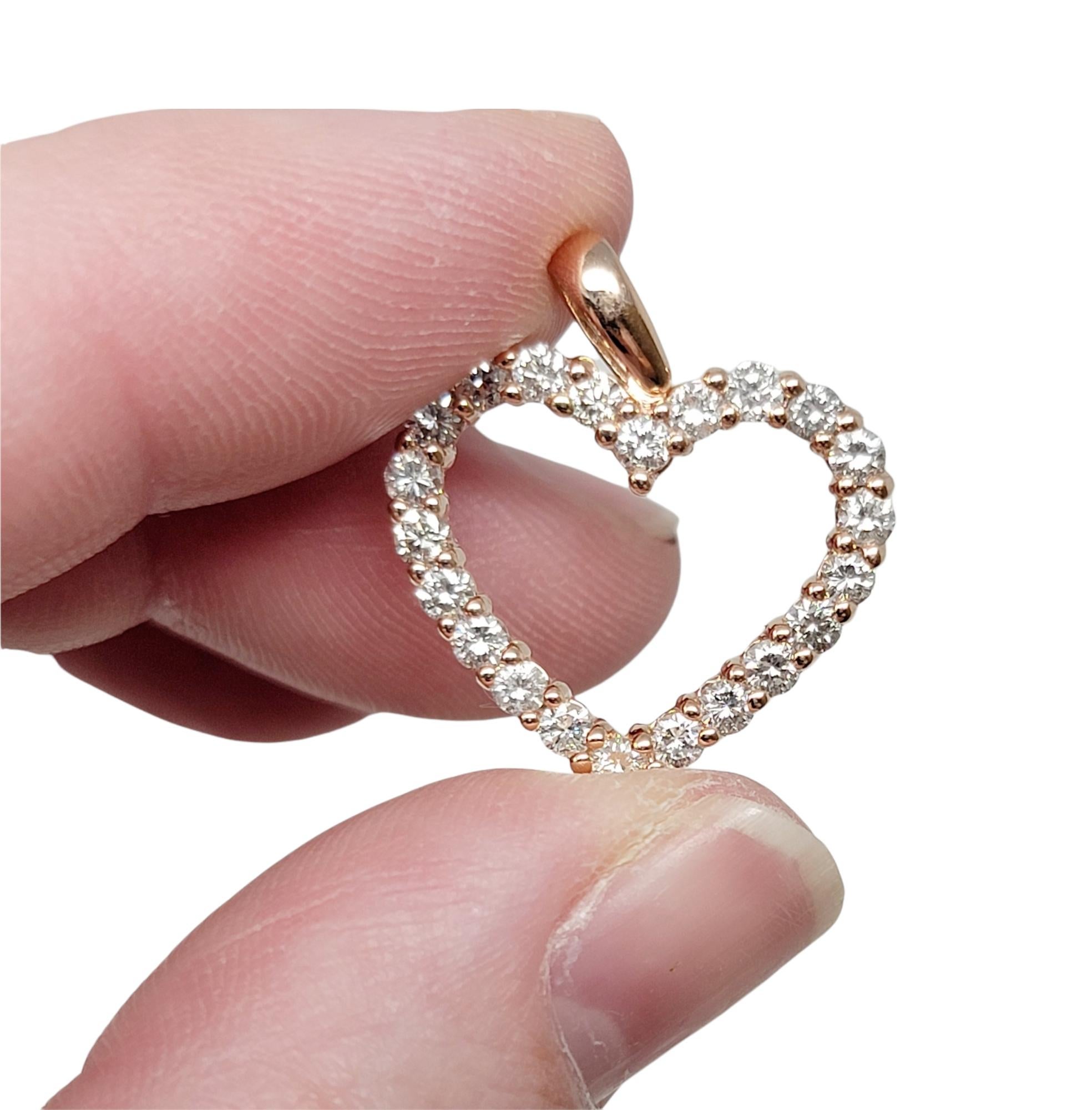 Pendentif cœur ouvert en or rose 14 carats avec diamants ronds et brillants de 0,86 carat au total en vente 3