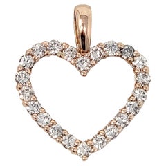 .86 Carat Total Round Brilliant Diamond Open Heart Pendant in 14 Karat Rose Gold