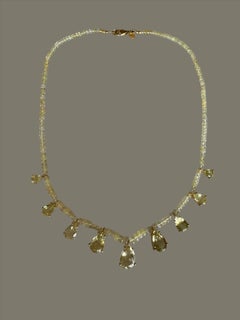 8.6 Carat Yellow Lemon Topaz & Rainbow Opal Gold Beaded Necklace
