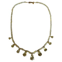 8.6 Carat Yellow Lemon Topaz & Rainbow Opal Gold Beaded Necklace