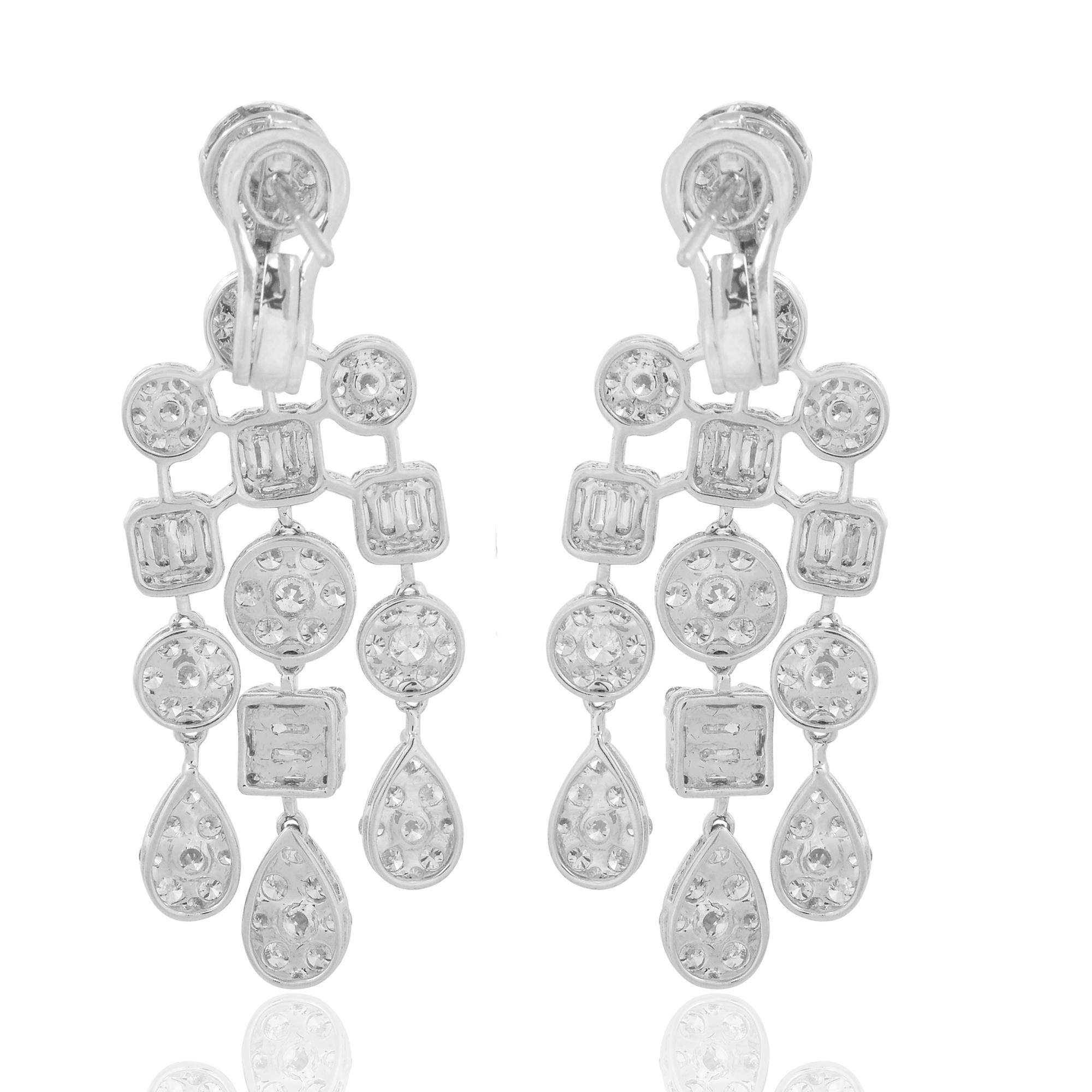 Round Cut 8.6 Ct. SI Clarity HI Color Diamond Pave Chandelier Earrings 18 Karat White Gold For Sale