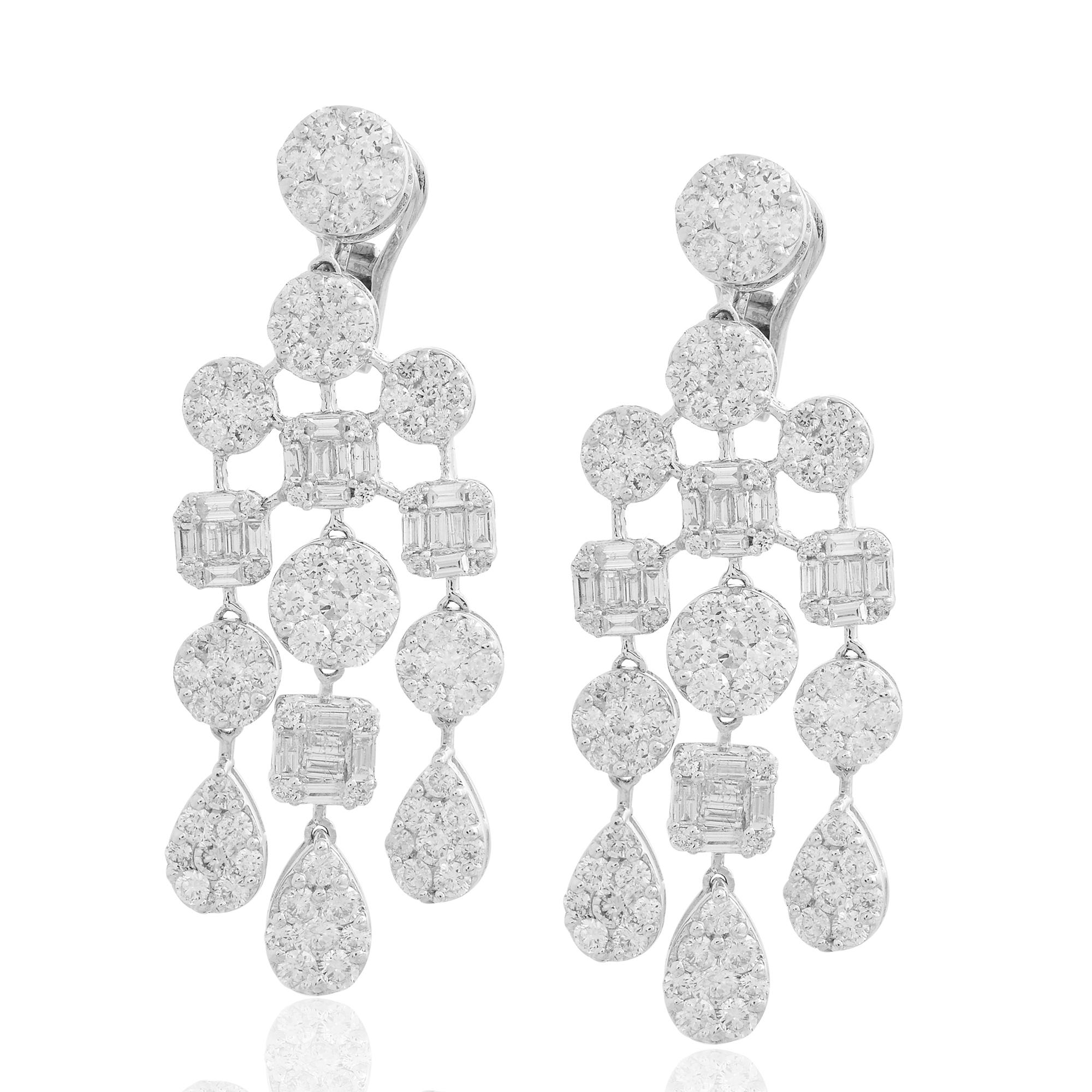 Women's 8.6 Ct. SI Clarity HI Color Diamond Pave Chandelier Earrings 18 Karat White Gold For Sale