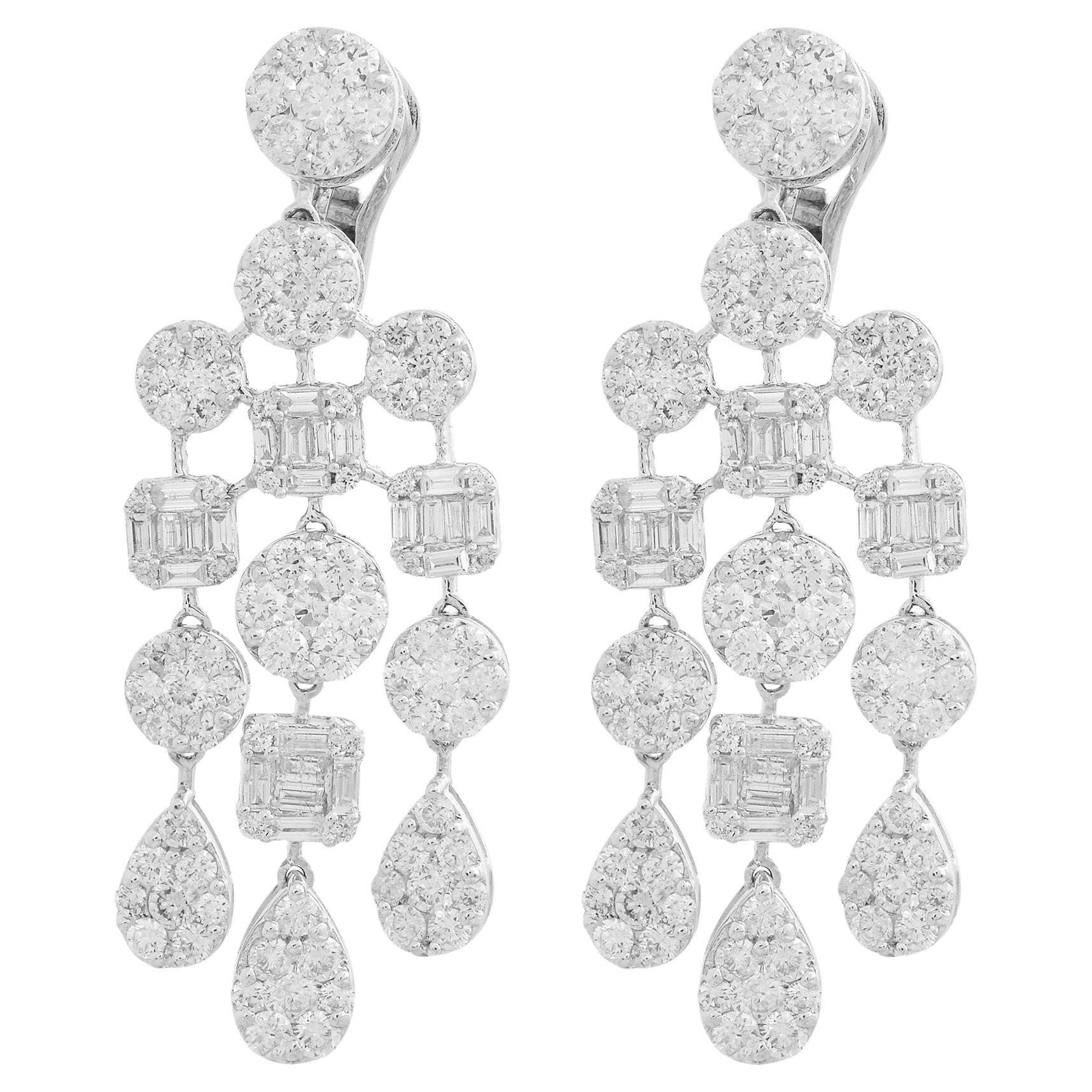 8.6 Ct. SI Clarity HI Color Diamond Pave Chandelier Earrings 18 Karat White Gold For Sale