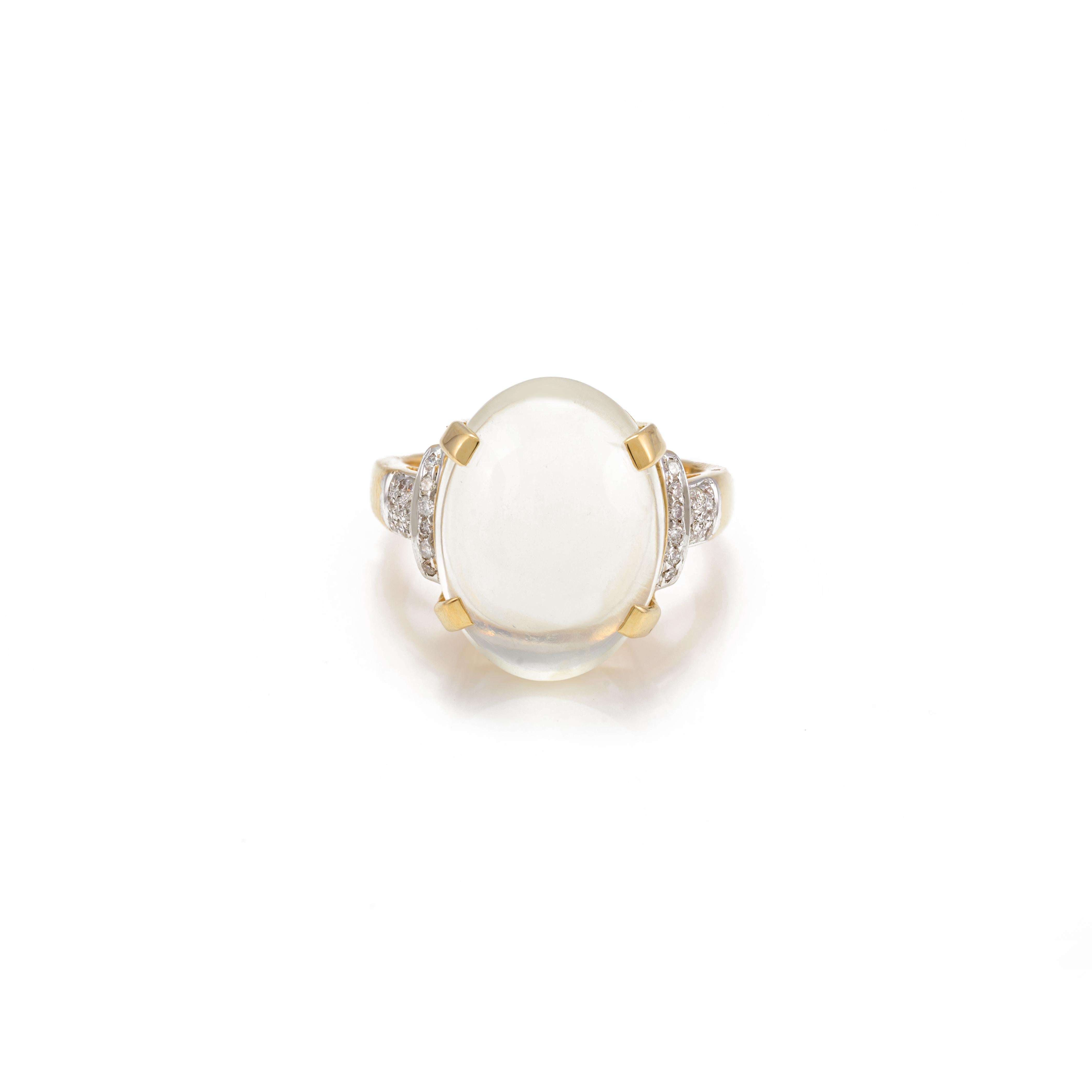 For Sale:  Diamond and 8.6 CTW Center Moonstone Cocktail Ring in 18k Solid Yellow Gold 5