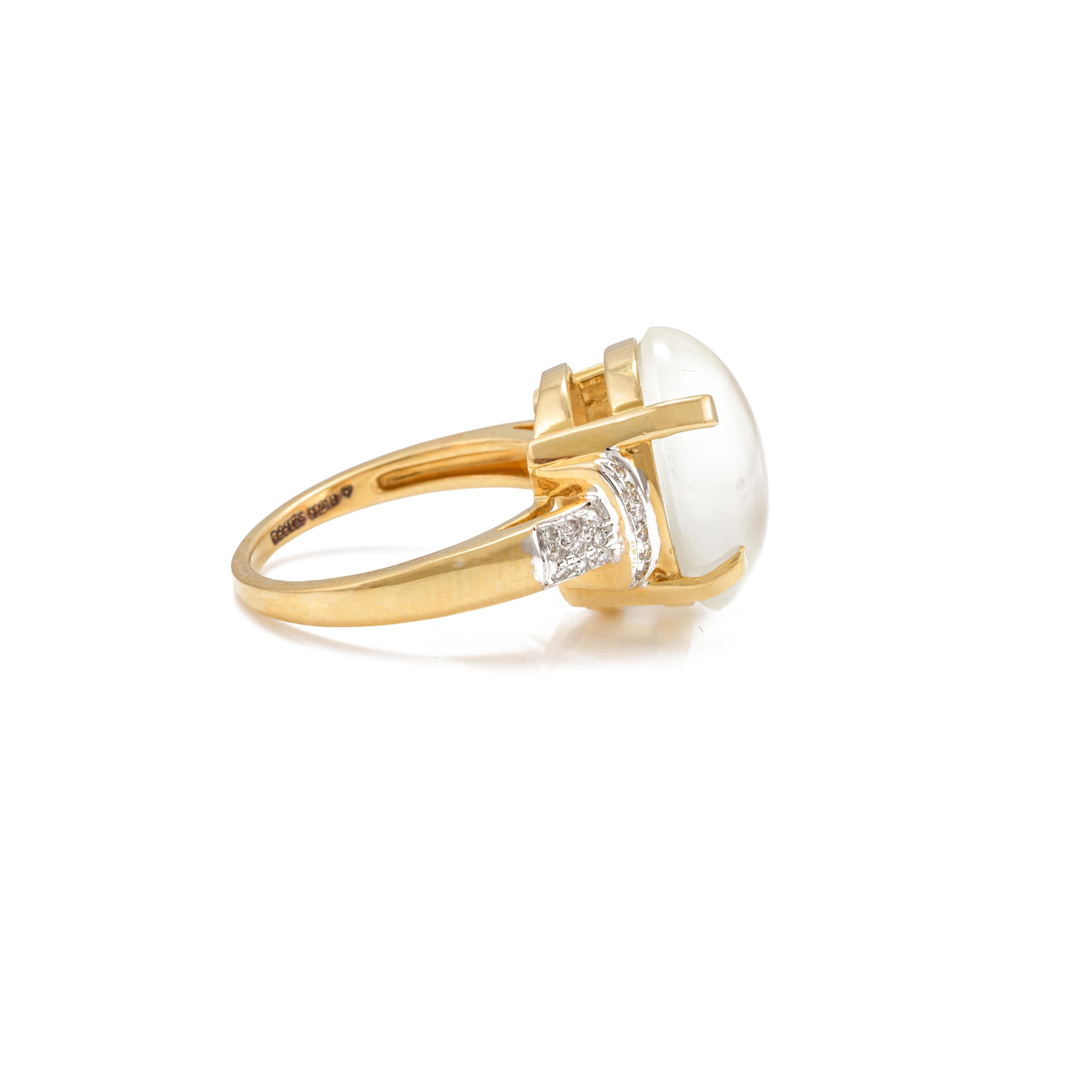 For Sale:  Unisex 8.6 CTW Moonstone Cocktail Ring with Diamonds in 18k Solid Yellow Gold 6