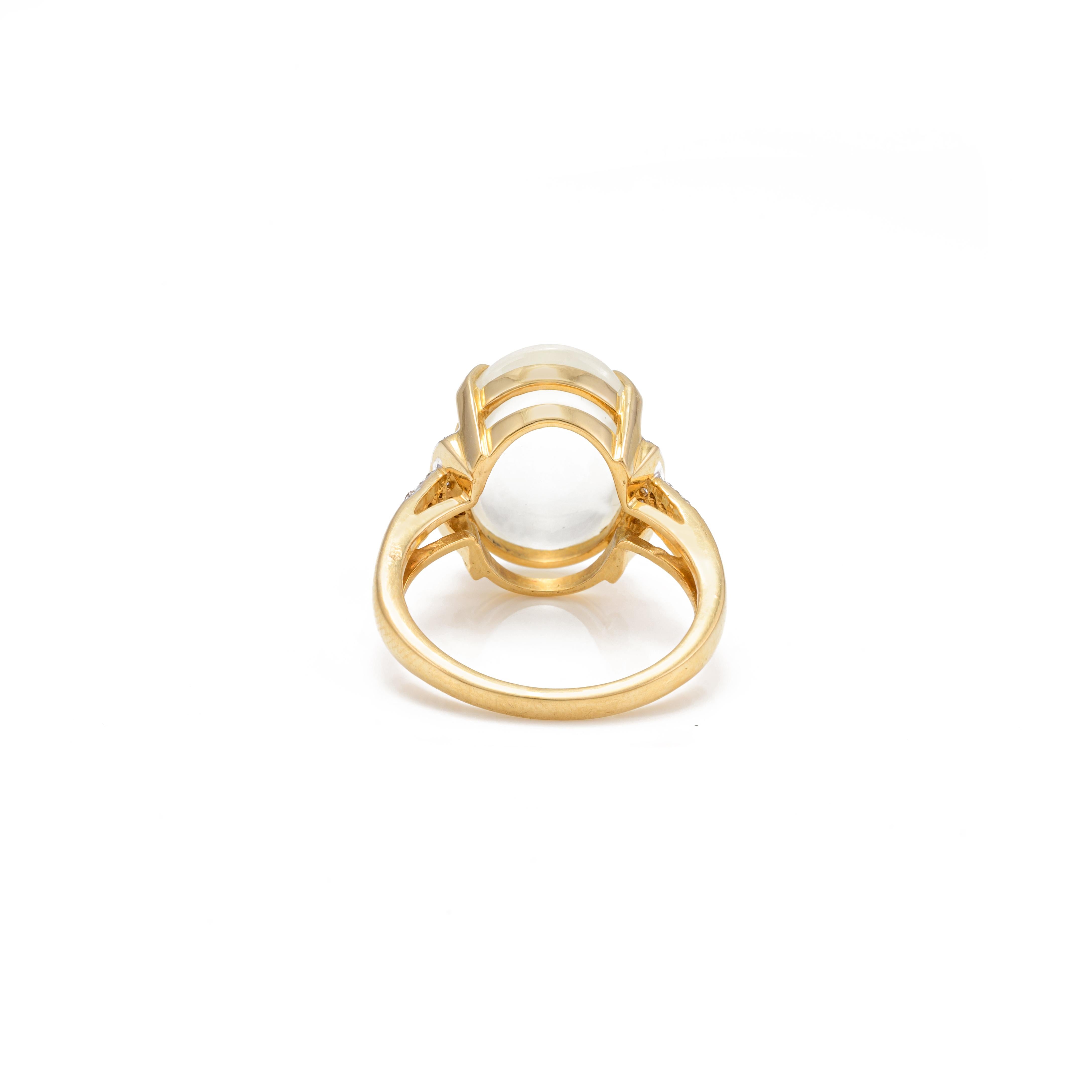 For Sale:  Diamond and 8.6 CTW Center Moonstone Cocktail Ring in 18k Solid Yellow Gold 7