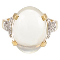 Unisex 8.6 CTW Moonstone Cocktail Ring with Diamonds in 18k Solid Yellow Gold