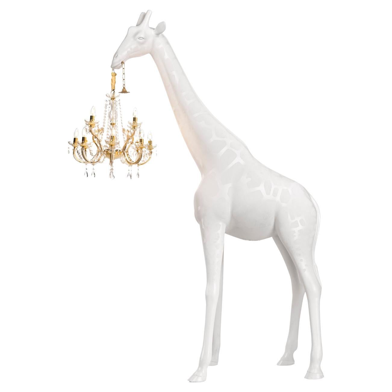8.6ft Tall Pop Art White Indoor Giraffe with Chandelier For Sale