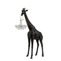 Tall Black Outdoor Giraffe w/ Chandelier by Marcantonio, Made in Italy