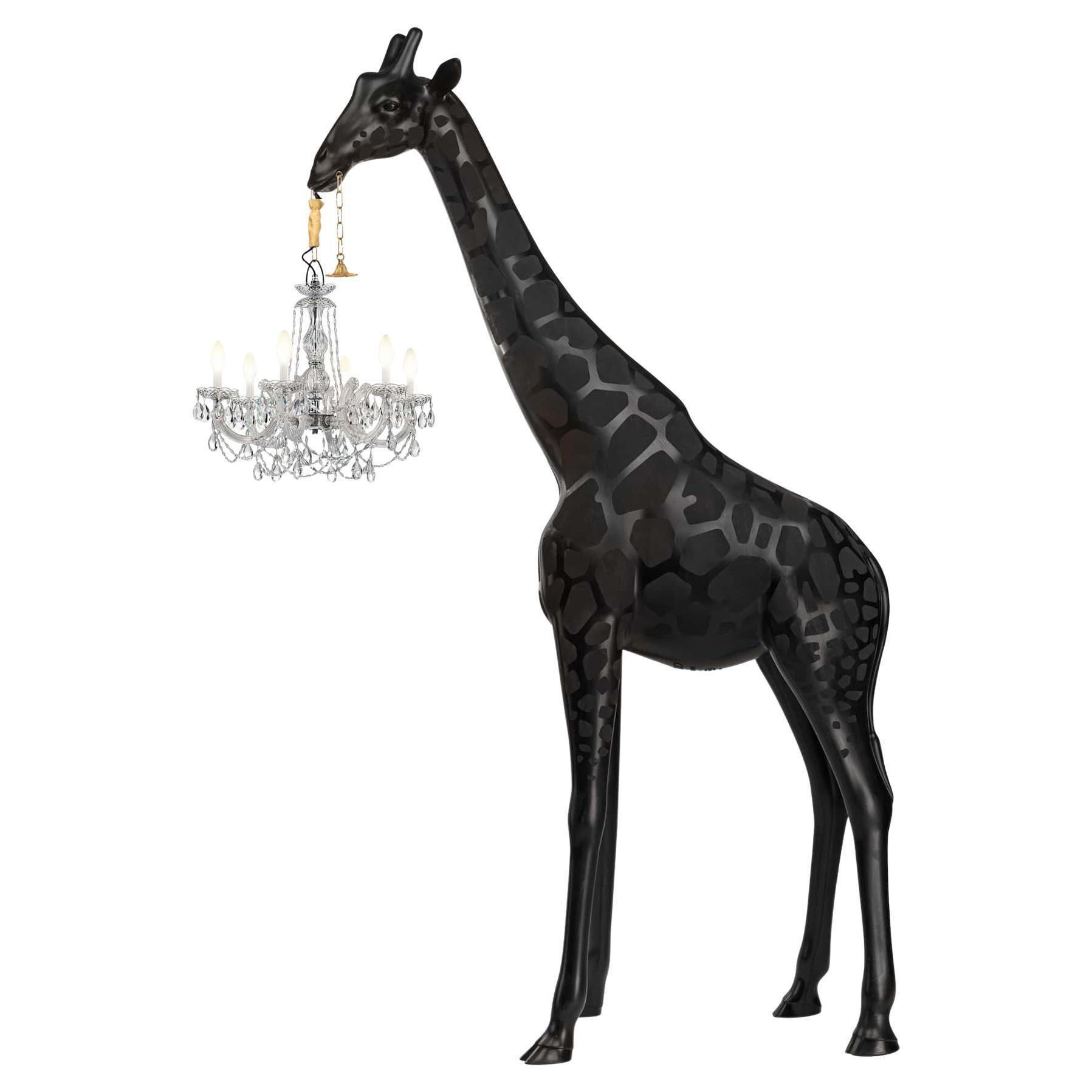 Tall Black Outdoor Giraffe w/ Chandelier by Marcantonio, Made in Italy For Sale