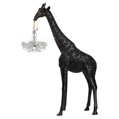 Tall Black Outdoor Giraffe w/ Chandelier by Marcantonio, Made in Italy