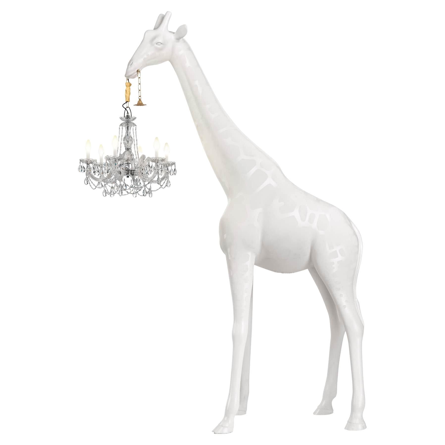 White Outdoor Giraffe w/ Chandelier by Marcantonio, Made in Italy