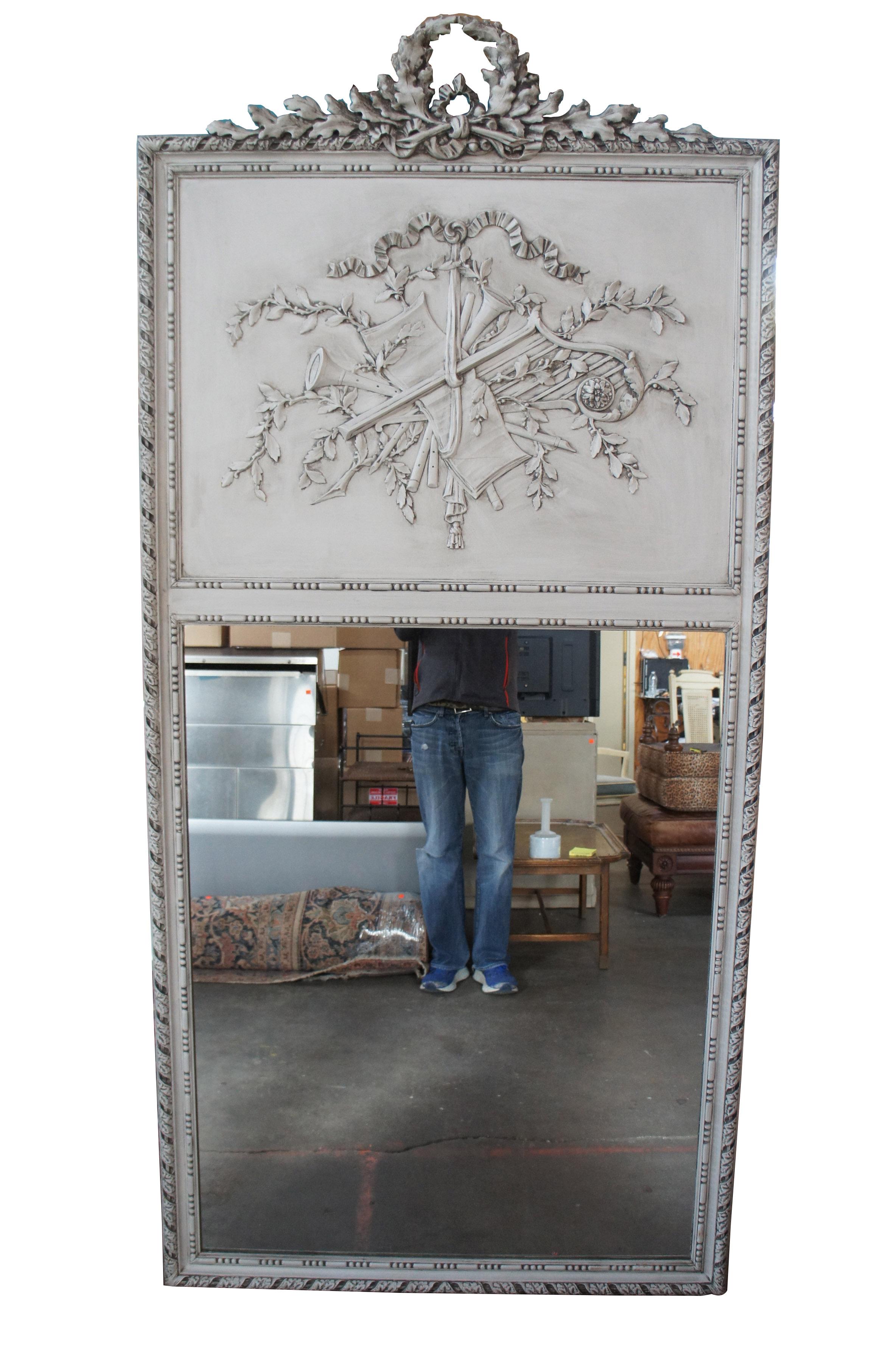 Monumental Louis XVI French Trumeau Wall Mantel Mirror Rococo Style Carved In Good Condition In Dayton, OH