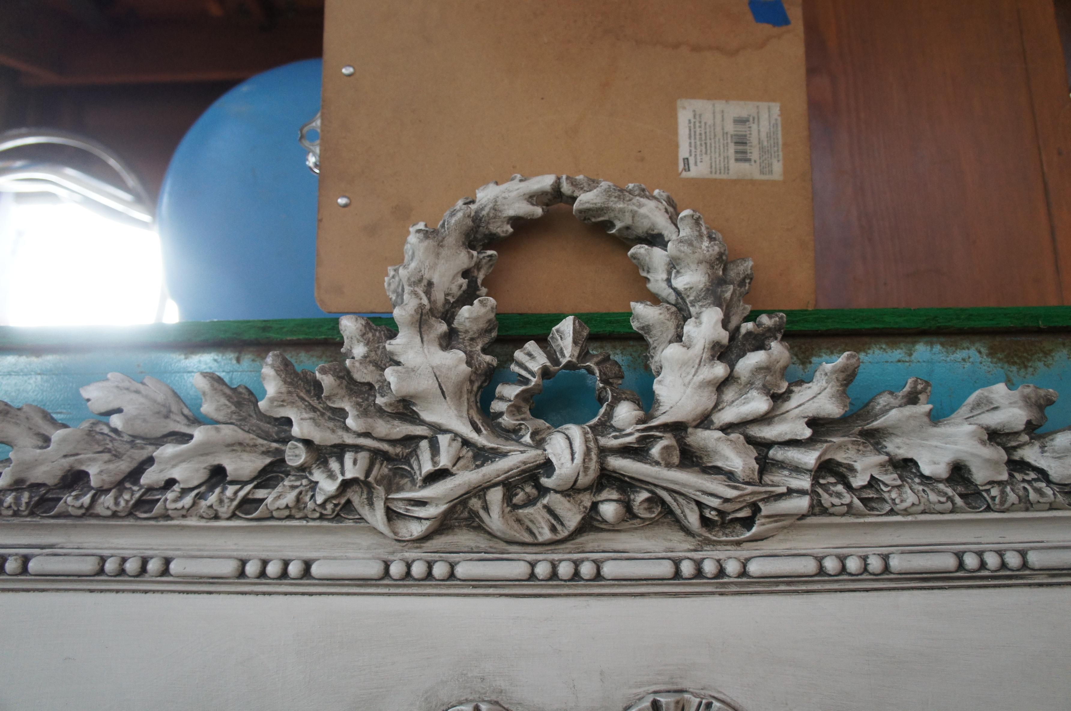 Monumental Louis XVI French Trumeau Wall Mantel Mirror Rococo Style Carved 1