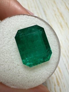 8.60 Carat 13.5x11 Deep Green Zambian Emerald - Emerald Cut Genuine May
