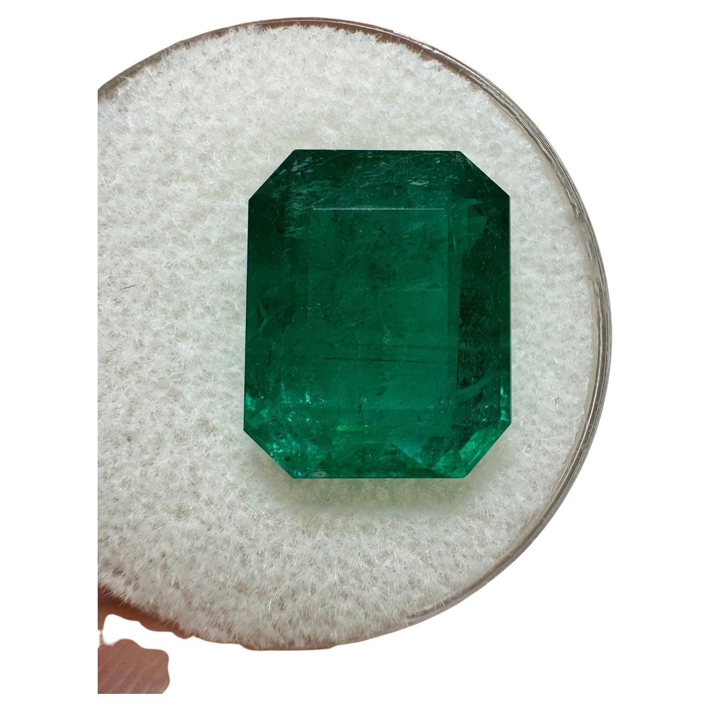8.60 Carat 13.5x11 Deep Green Zambian Emerald - Emerald Cut Genuine May