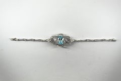 8.60 Carat Aquamarine 1.25 Carat White Diamond White Gold "Snakes" Bracelet